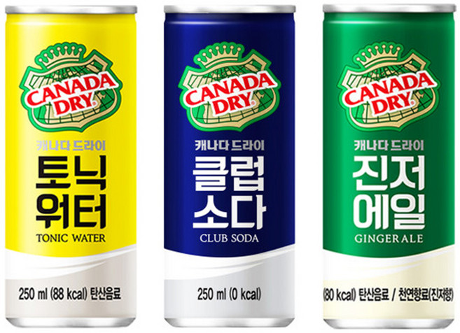 캐나다드라이 진저에일 토닉워터 클럽소다 총15캔 각3개씩 하이볼 에이드 칵테일 음료수, 250ml, 15개