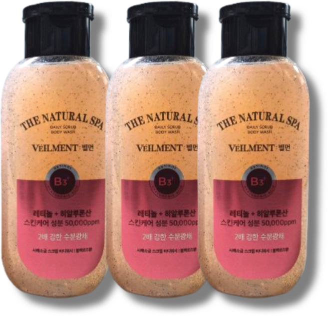벨먼 스파 수분광채 약산성 스크럽 바디워시 블랙로즈향, 200ml, 3개