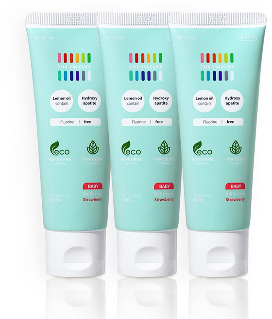 더트웰브 무불소 치약 무방부제 무독성 당뇨환자 임산부 어린이, 80g, 3개