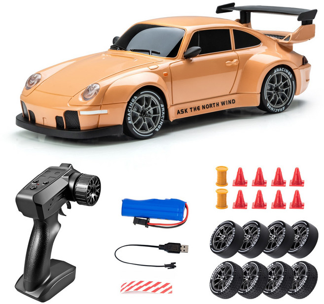 四驅高速漂移競速遙控車, 1個, 1:24遙控車 橙色:1組鋰電池