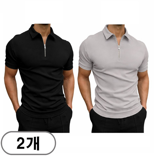 차쿠 1+1 남성 여름 집업 카라넥 반팔티 캐주얼 반팔 티셔츠 중년 아빠 빅사이즈