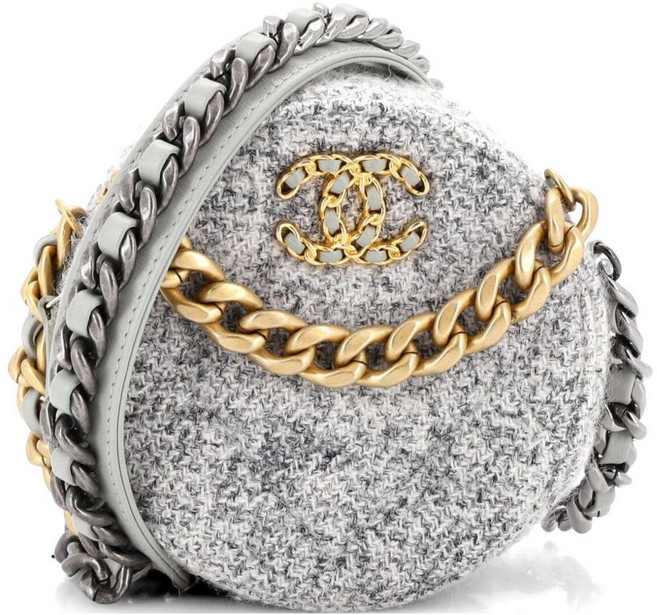 샤넬 중고 19 라운드 클러치 퀼팅 트위드 체인 크로스 백