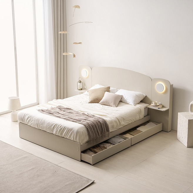 [베디스] 벨로체 호텔식 벙커 서랍 수납 라텍스 스프링 매트리스 호텔 침대 세트, 오트밀 베이지 (2패널 구성)