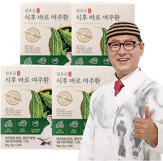 [LK+ 홈쇼핑] 김오곤 원장의 식후 바로 여주환 4개월분 돼지감자 여주환, 90g, 4박스