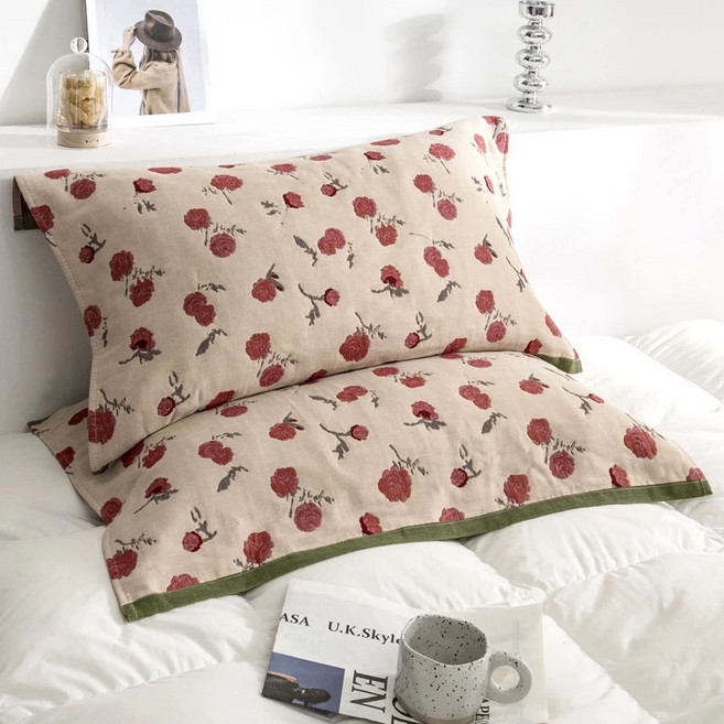 宣妮家居 純棉枕巾 復古玫瑰印花