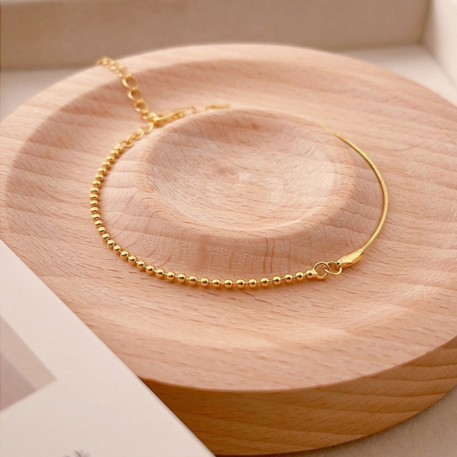 UME S925純銀 圓蛇鍊圓珠鍊 AB鏈細手鏈 金色/銀色 氣質款手鐲