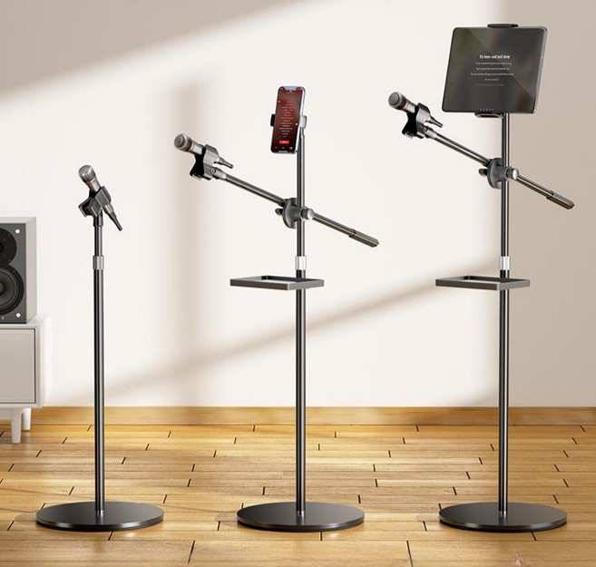 마이크 스탠드 태블릿 보면대 휴대폰 T자형 붐 성가대 클립+태블릿 클립 트레이 포함, G 스탠드