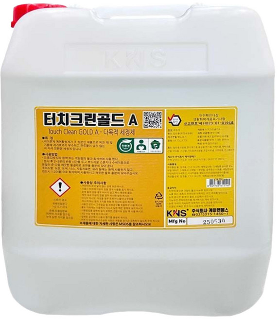 터치크린골드 A 저 자극 친환경 다목적세정제 찌든때 기름때 제거 18.75L 대용량 말통, 1개