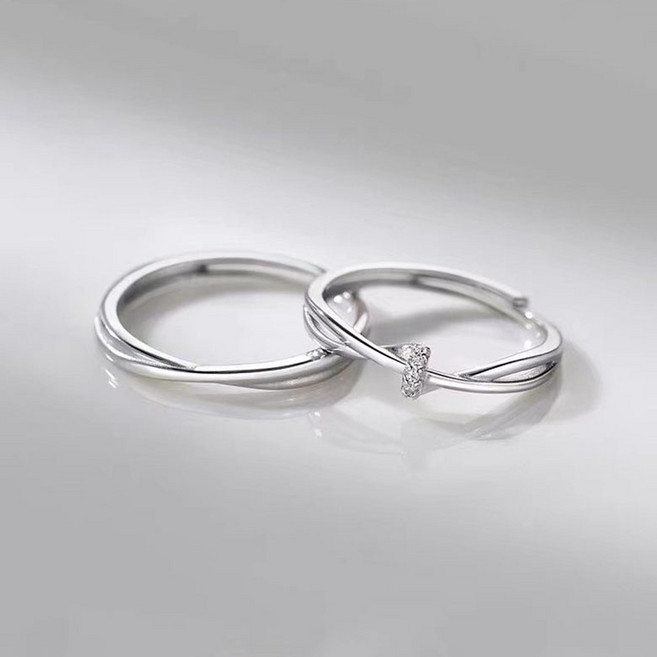 FANSYLI 1+1 심플 커플링 남자 여자 실버 큐빅 반지 사이즈 조절 가능 집게손가락 반지 기념일 선물 W2512D24
