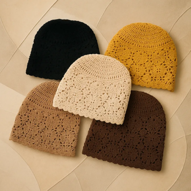 봄별 핸드메이드 크로셰 손뜨개 니트 비니 모자