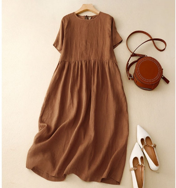르샌느앤 린넨 혼방 원피스 여름 치마 면혼방 빅사이즈 원피스 루즈핏 퍼프 롱원피스