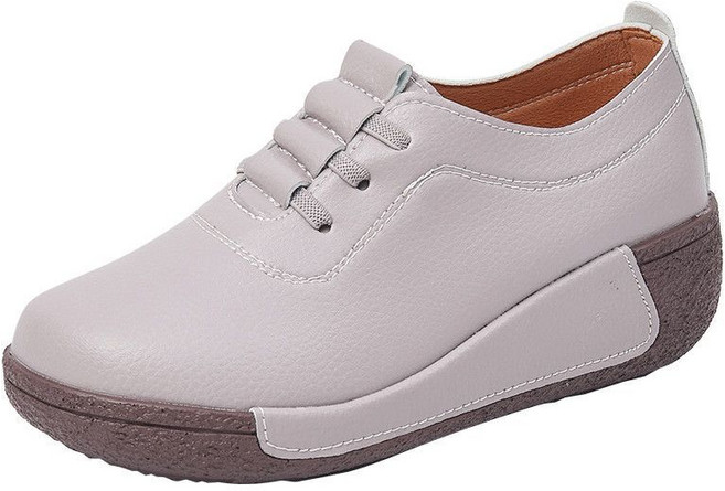 셀럽당 여성화 봄가을 가죽 통굽 빅사이즈 워킹 웨지힐 단화