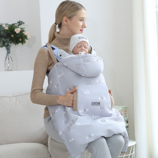 BestBaby 背巾防風罩 雙層加厚可拆內膽保暖斗篷, 淺灰