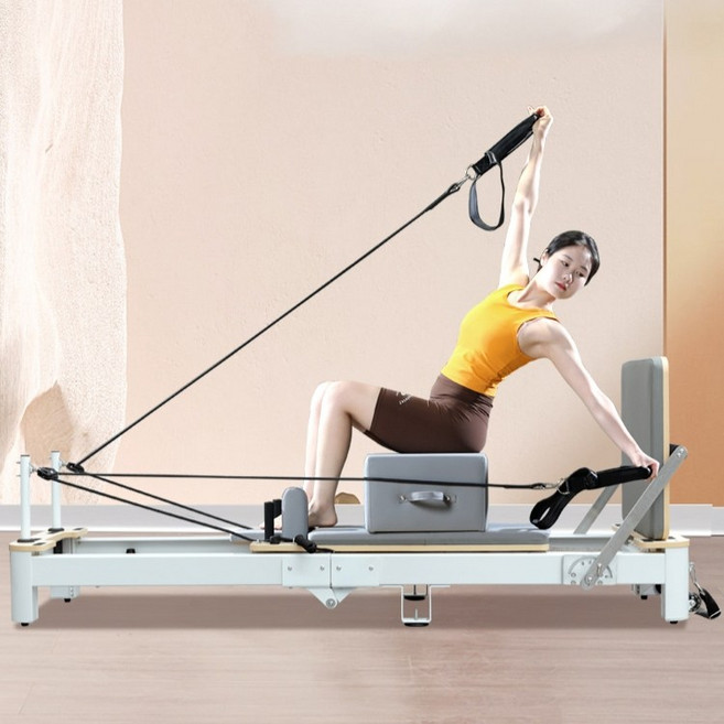 접이식 침대 장비 필라테스 코어 대형 요가 마사지 피트니스 가정용 홈트 리포머 기구 훈련, 핑크 PU가죽, 1개