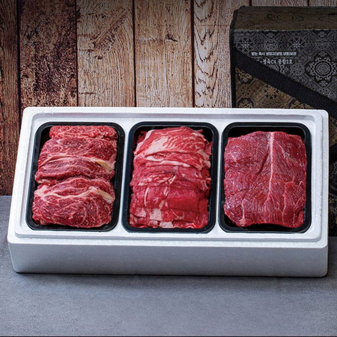 암소한우 1+등급 3구 선물세트 모음, 찜갈비500g+양지(덩어리)500g+산적500g, 1세트