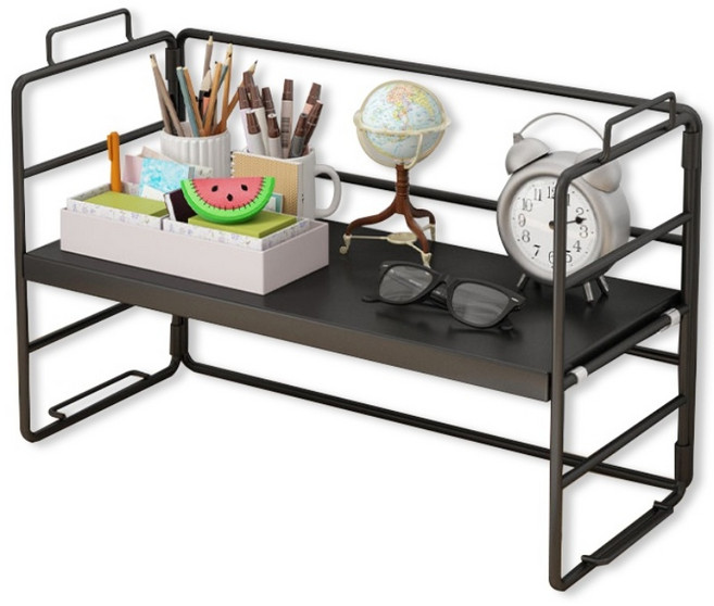 디모어 높이조절 책상정리 미니 공간 선반, 블랙, 1단