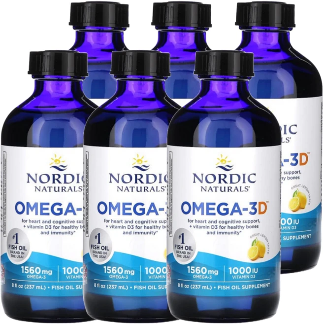노르딕 내추럴스 오메가-3D 1560 mg + 비타민 D3 1000 IU 레몬맛, 237ml, 6개 - 쿠팡