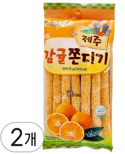 에코푸드 제주 감귤 쫀디기 옛날 간식 과자 스낵 문방구 군것질, 2개, 70g