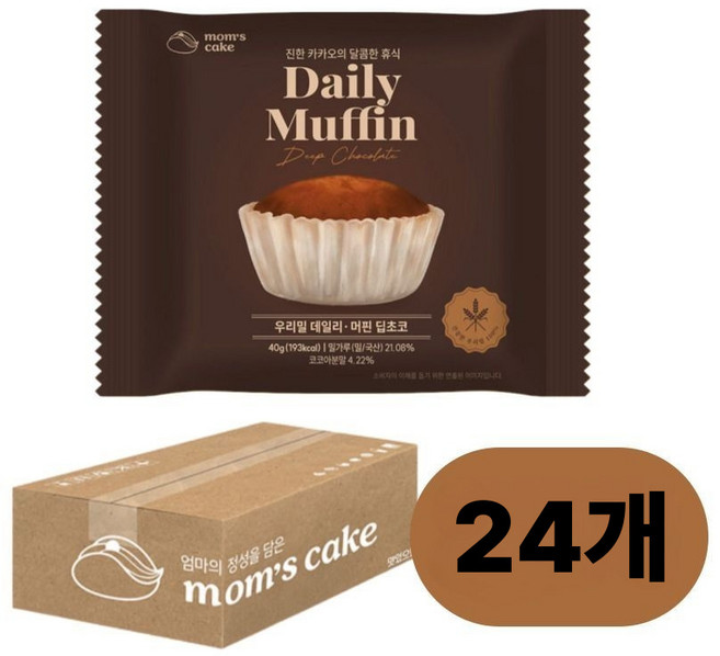 맘스케이크 우리밀 데일리 머핀 딥초코, 24개, 40g