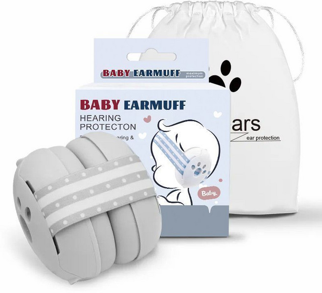 Baby Earmuff 嬰兒隔音耳罩 兒童防噪音 飛機/火車/睡眠降噪, 1個, 【霧灰海集】灰色頭帶即贈法蘭絨袋