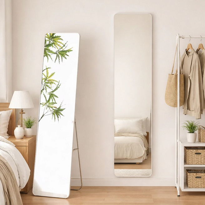 소프트엣지 부착형 스탠드 전신거울, 화이트