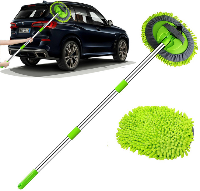 Greatcool 긴 손잡이 자동차 세차 브러시 길이 조절 가능하다 세차용품세트 초세사 자가 세차 도구 자동차 캠핑카 트럭 가정용 청소에 적합하다, 1개, 녹색
