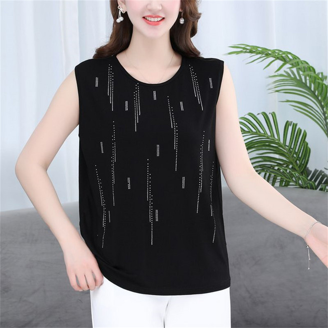 besteffie 여성 여름 별 장식 나시 캐주얼 면티 심플 디자인 베이직 순면 빅사이즈 나시 K37