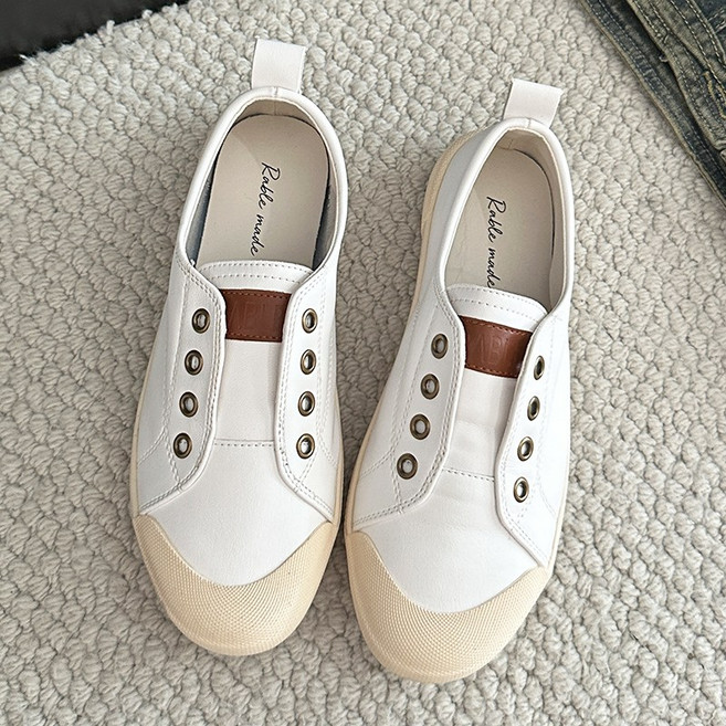 라블 쿠션 끈없는 가죽 스니커즈