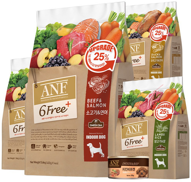 ANF 독 6Free+ 소고기연어오리양 + (추가)캔간식, 1세트, 10.4kg, 소+닭+오리+연어