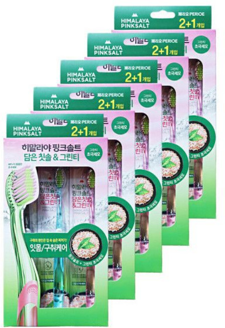 엘지 히말라야 핑크솔트 담은 잇몸 구취케어 칫솔 그린티 초극세모 3입 5개 양치, 3개입