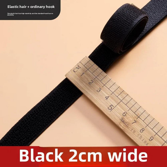 접착 스트랩 탄성 매직 테이프 신축성 벨크로 탄력성 홈 패브릭 봉제, 14. 검정색 2cm 폭의 신축성 있는 머.., 1개