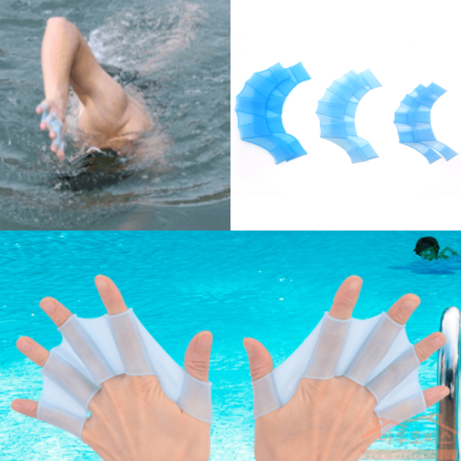 마루오피스_ [ 2쌍묶음] 남녀노소 실내 실외 수영장 바닷가 물놀이 풀장 오리손 수영연습 수영훈련 소형 중형 대형 실리콘 개구리손 손가락물갈퀴, 1세트, 블루-대형(L)