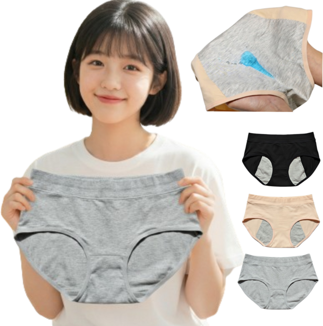 리나감성 여성 주니어 생리팬티 위생 3P 세트 순면팬티 학생 샘방지 여자 첫생리 선물 초경 여학생 원단인증 안심 흡수