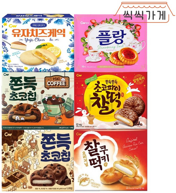 [씩씩가게] 청우 파이 6종(쫀득초코칩 2종 찰떡쿠키 초코파이찰떡 유자치즈케익 플랑), 1개