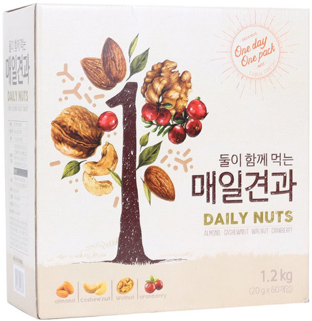 둘이 함께 먹는 매일견과 1.2kg 아몬드호두 견과/60봉, 60개