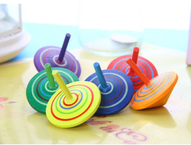 繽紛木質陀螺 兒童禮物 減壓玩具 房間裝飾, 1個, 顏色隨機混搭