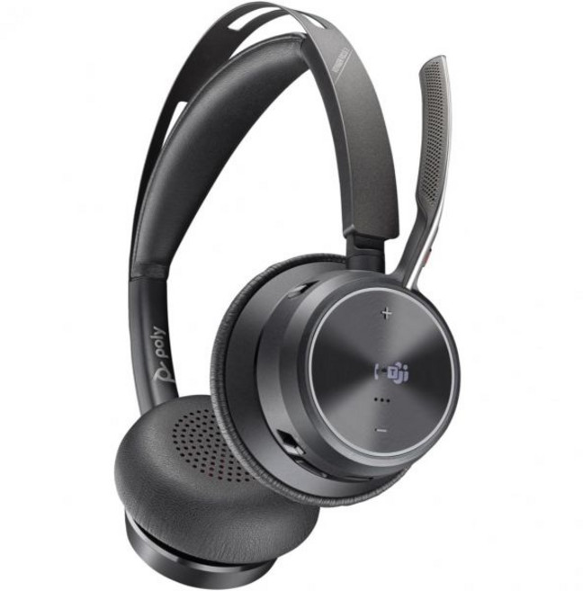 HP 폴리 보이저 포커스 2 헤드셋 - 마이크로소프트 팀즈 인증 구글 어시스턴트 시리 스테레오 USB 타입 C 유선무선 블루투스 50미터 거리 온이어 바이노럴 이어컵 노이즈 캔