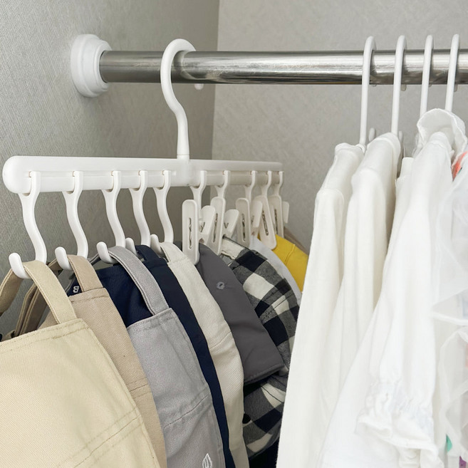 리블리홈 회전형 모자 걸이 모자정리 거치대 집게걸이 행거 10P [고리5P+집게5P], 1개, 화이트