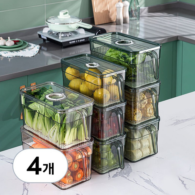 마치홈 냉장고정리함 야채 보관용기, 4개, 그린