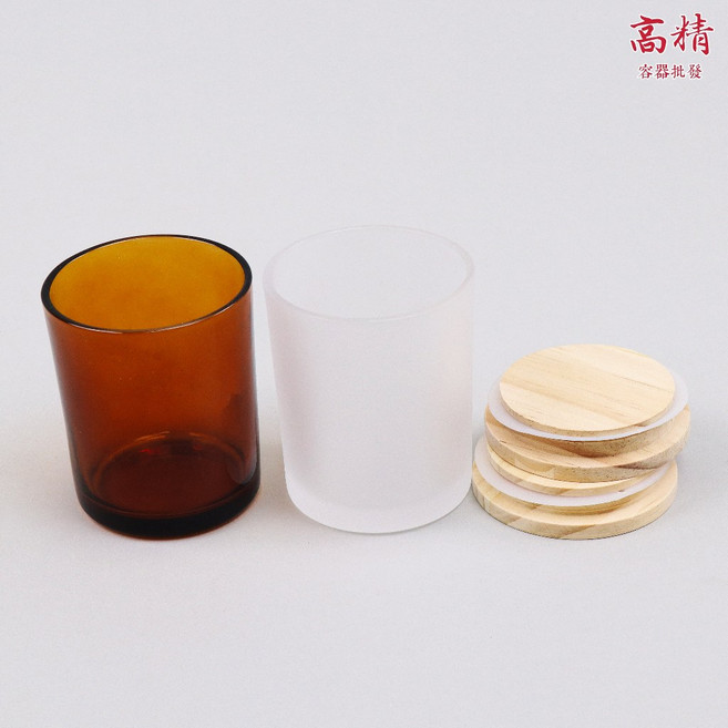【含發票】木蓋蠟燭玻璃杯, 1件, 茶色 (配木紋蓋), 200ml, 亮面