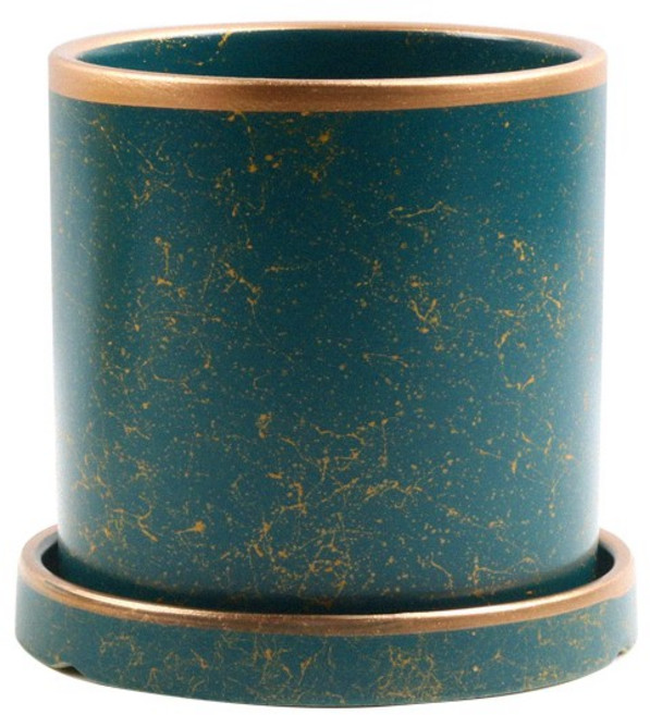미미네아쿠아 유럽풍 금박느낌 화분 (그린) - 11cm, 단품