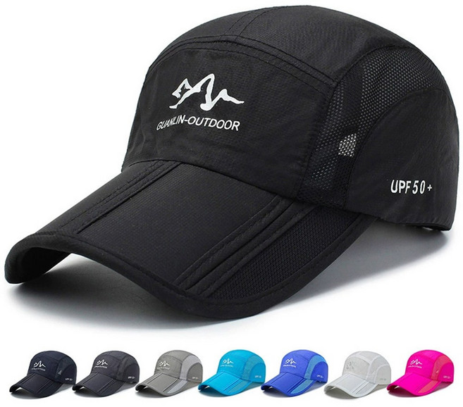 남성여성 러닝 테니스 헬스 마라톤 캡 드라이핏 후드 접이식 선캡, 블랙, 프리 사이즈 (조정 가능), 1개