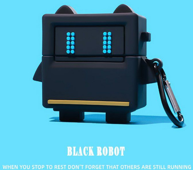 갤럭시 버즈3 fe 프로 케이스 키위 키링 실리콘 커버, 삼성 버즈3 프로, 블랙 로봇+블랙 링