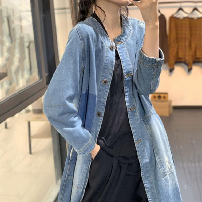 여성복 문예 빈티지 워싱코트 캐주얼 롱셔츠 트렌치코트 패션 아우터 데님가디건