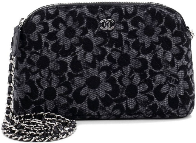 샤넬 중고 CC 돔 지퍼 클러치 체인 퀼팅 프린트 데님 스몰 숄더 백