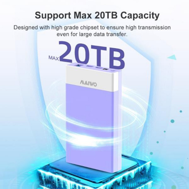 MAIWO 외장 하드 드라이브 인클로저 3.5 인치 SATA SSD HDD용 USB 허브 기능 어댑터 케이스 최대 20TB, 02 US Plug