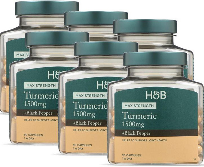 홀랜드앤바렛 터메릭 1500mg + 블랙페퍼 캡슐 Holland & Barrett Turmeric + Black Pepper, 6개, 90정