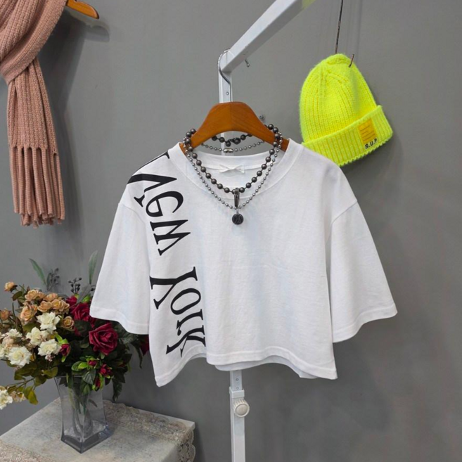 뉴욕사선 숏 크롭 트렌디 반팔티