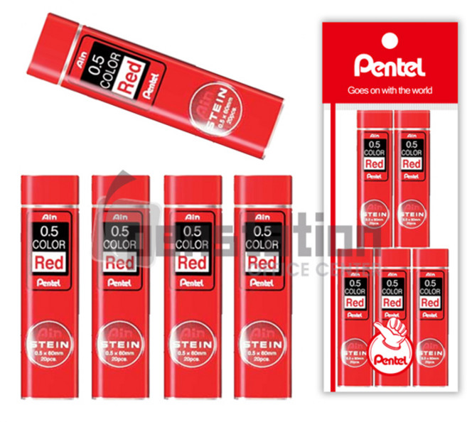 펜텔 아인슈타인 샤프심 0.5mm 5개 세트, C-275-RD 레드 0.5mm 5개 세트
