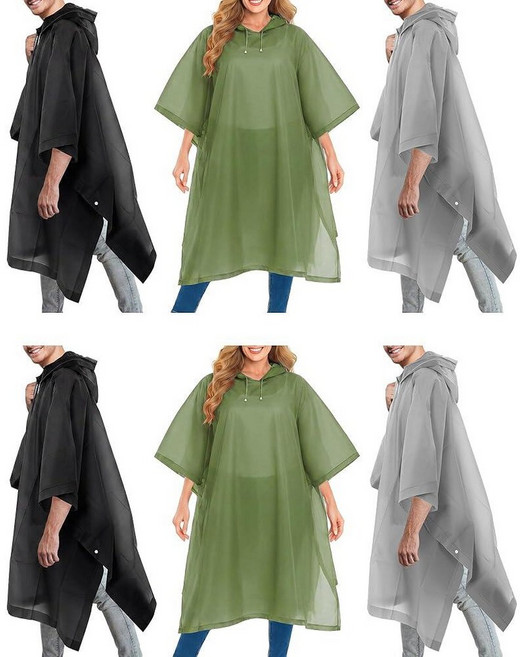Funnysoft 6 Pack Reusable Rain Ponchos for Adult Waterproof Raincoat with Drawstring Hood for Wome, Dark